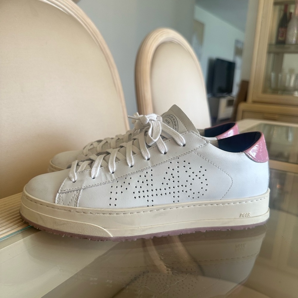 P448 White and Pink Women's Sneakers
